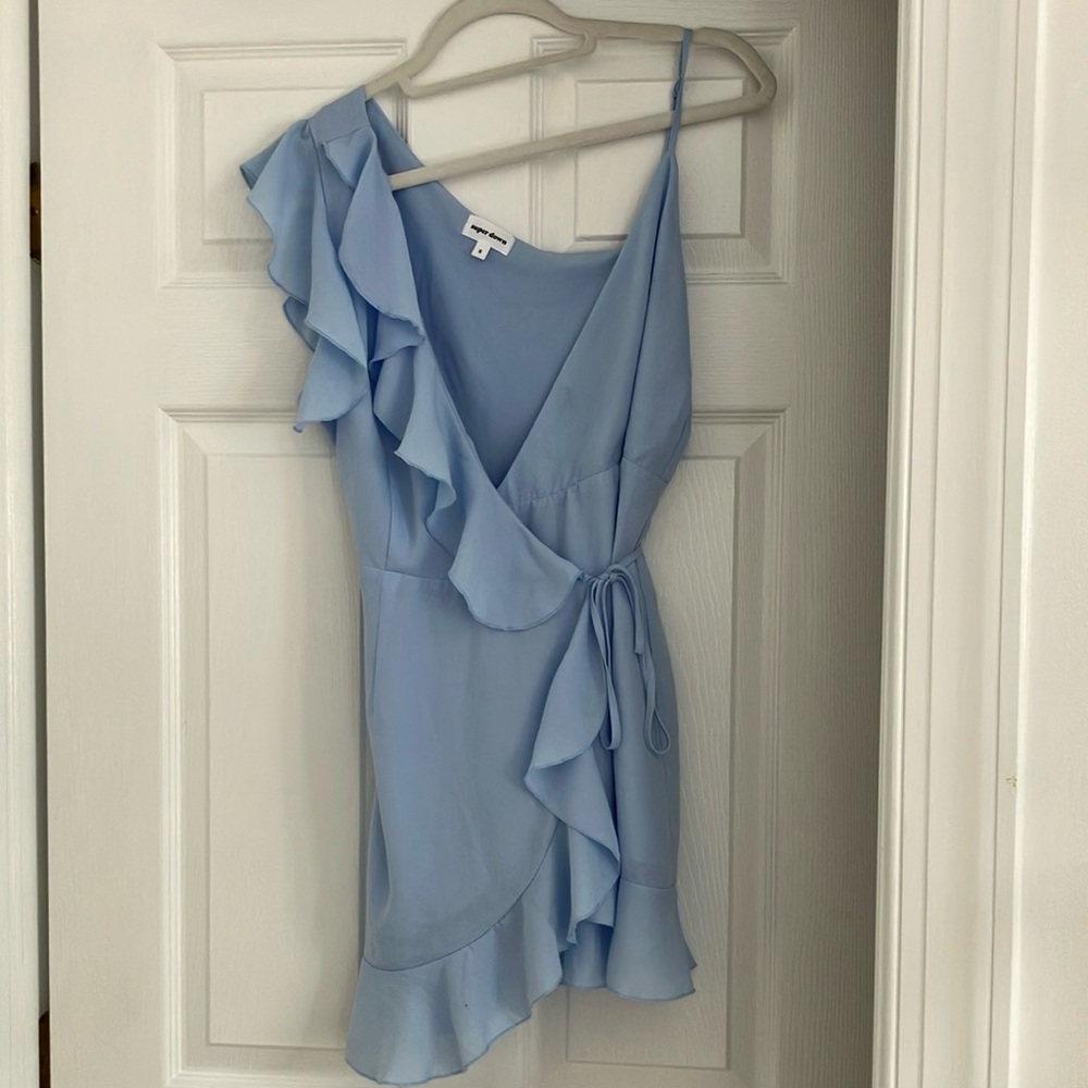 Superdown Blue Ruffle Wrap Cocktail Dress